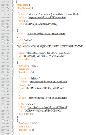 TLA-Rohdaten in JSON (Auschnitt)